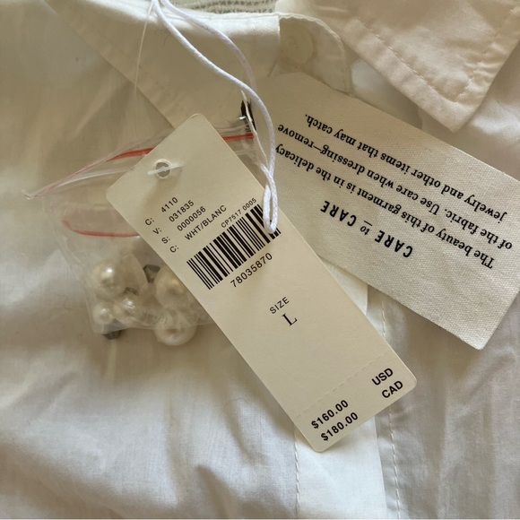 NWT Maeve Anthropologie Shirt Women's Large Bennet Pearl Embellished White - Picture 4 of 11